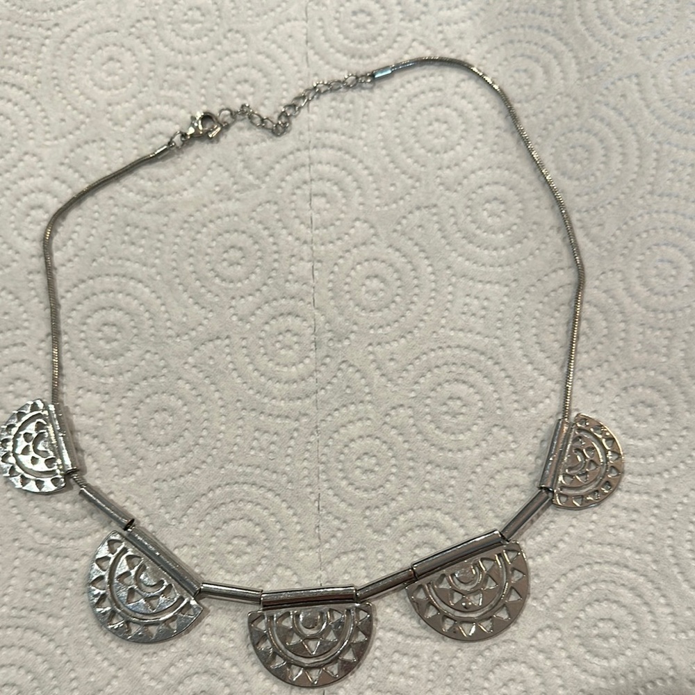 Aztec Silver Geometric Necklace